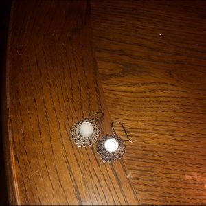 Silver filigree earrings with moonstone center